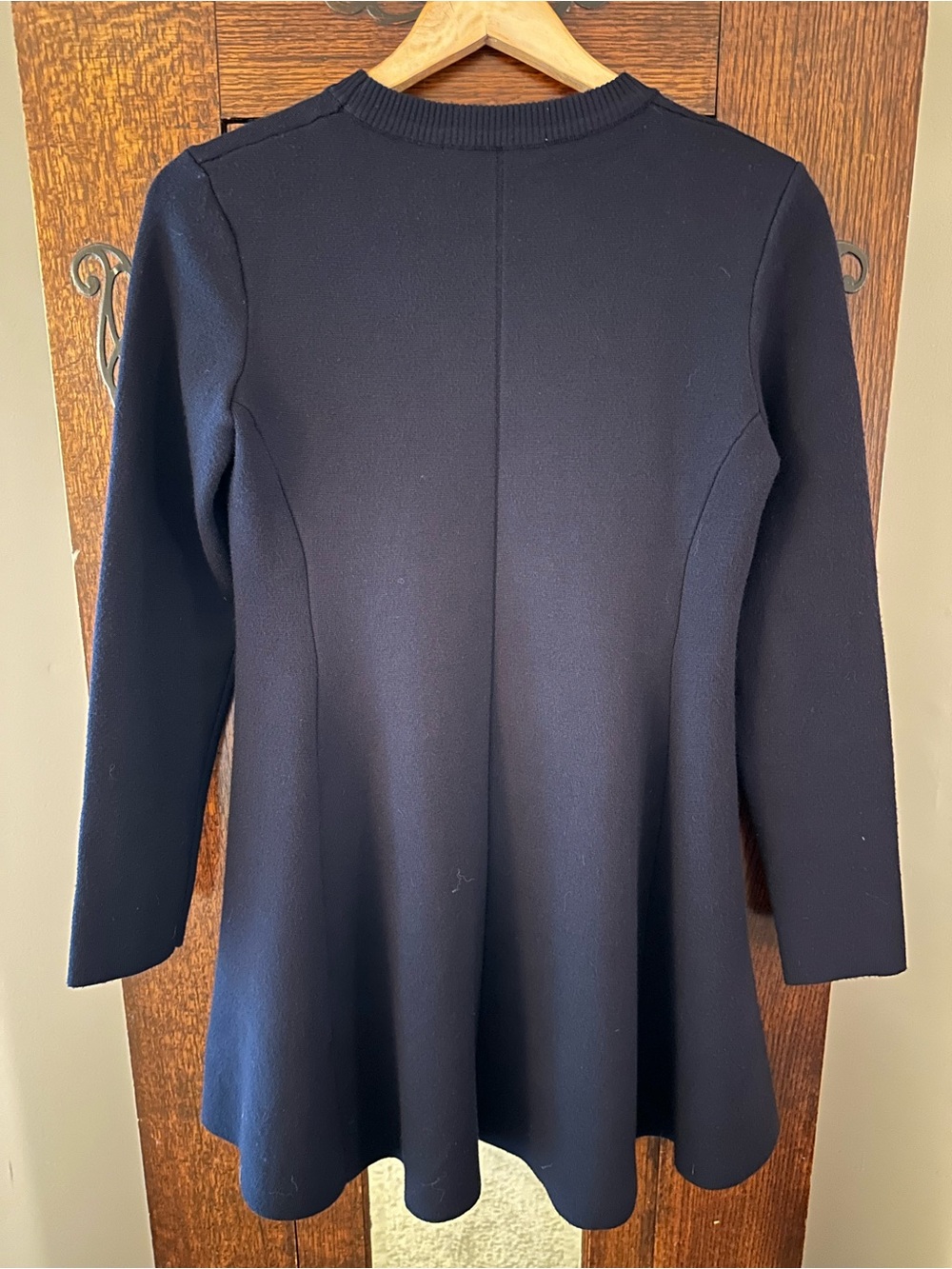 Zara Classic Navy Knit Long-Sleeve A-Line Mini Dress Size Small Mod 60s - Picture 6 of 9